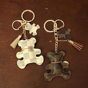 Checkered Faux Leather Bear Bag Charm